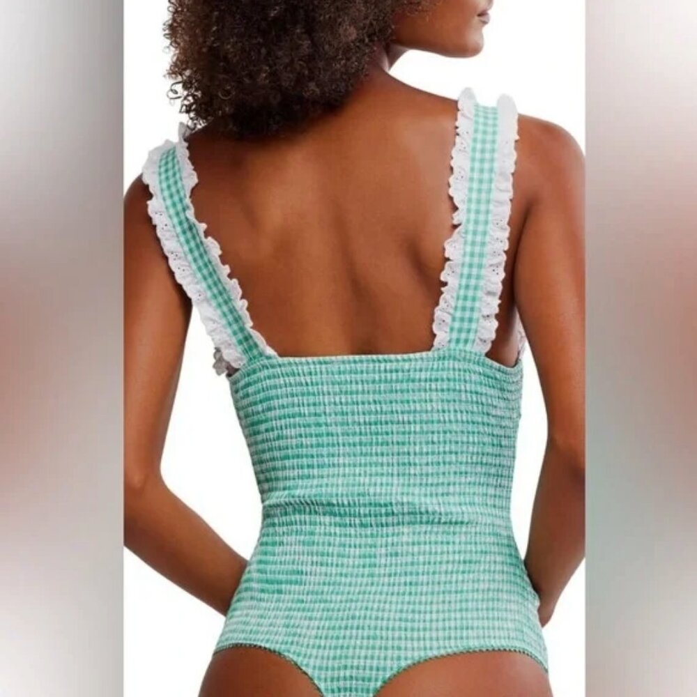 Free People women L cassie gingham lace bodysuit faminie cottage core sleeveless - Picture 5 of 6